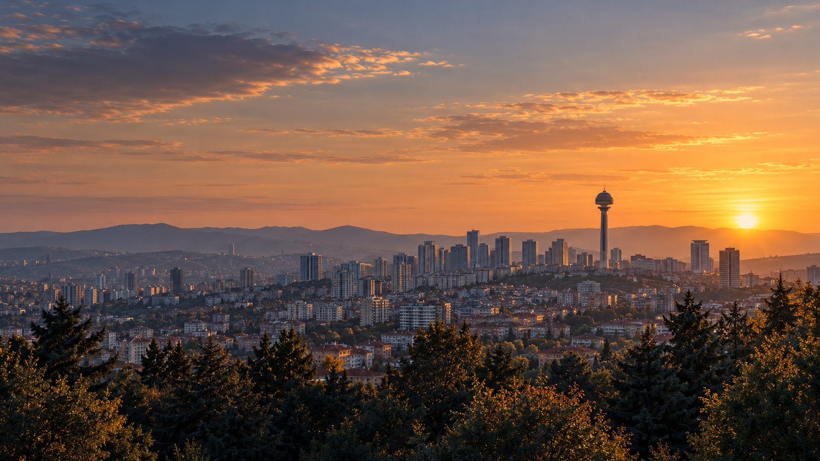 Gün batımında Ankara ve Atakule manzarası